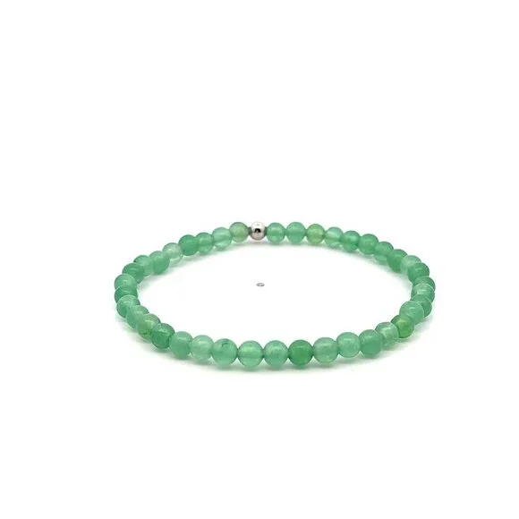 Natural Aventurine Gemstones Mini 4mm 18K White Gold Charm Round Bead - Picture 5 of 5